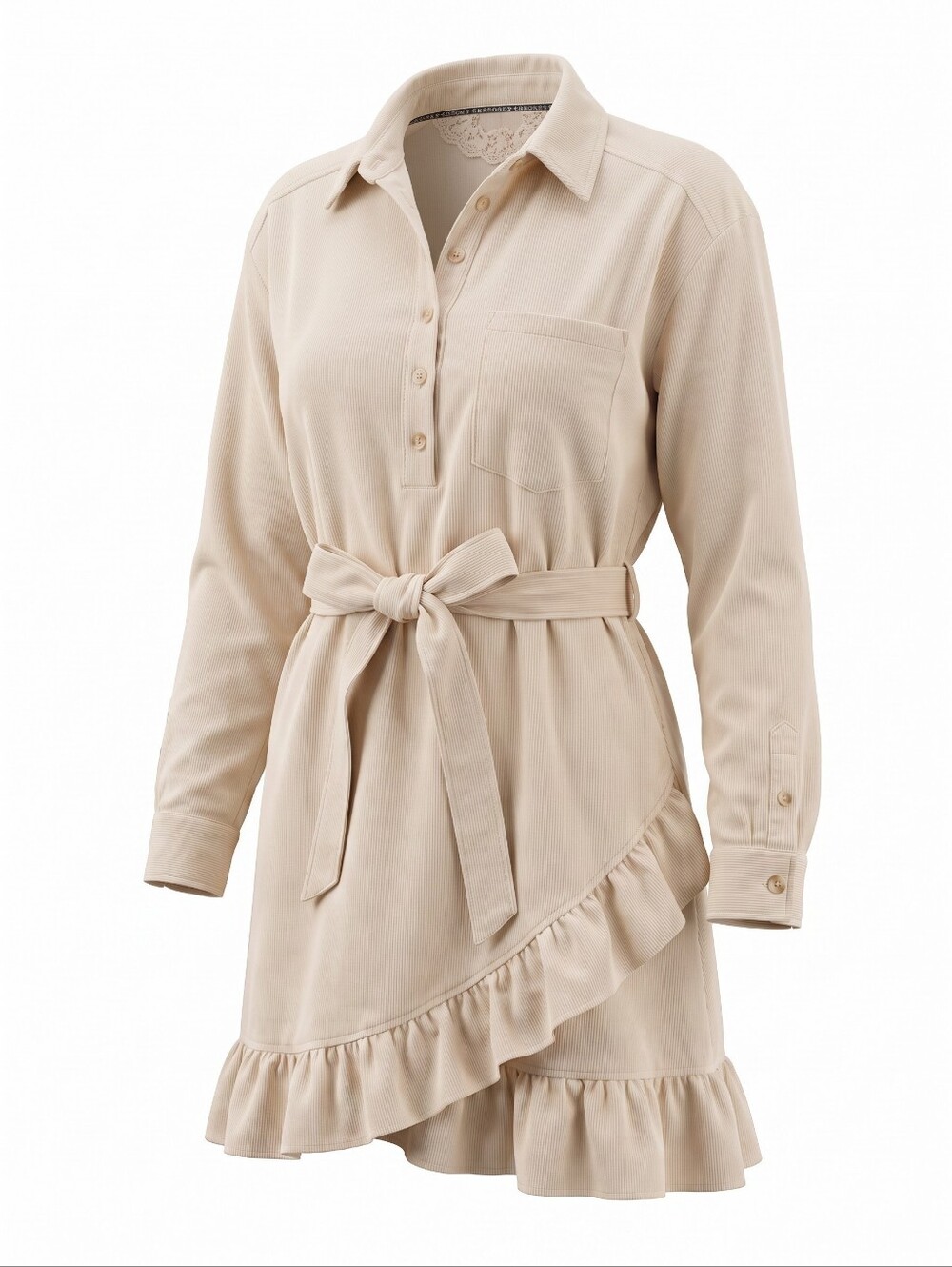 Pilcro Shirt Dress Anthropologie Cream Corduroy Ruffled Hem Size XS